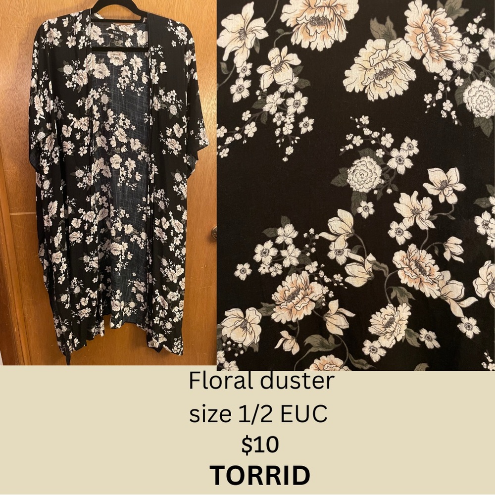 Torrid Black and White Floral Duster